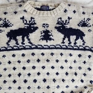 Kenneth Gordon VTG New Orleans Scandi‎ Coastal Cream Navy Sweater Sz S-M